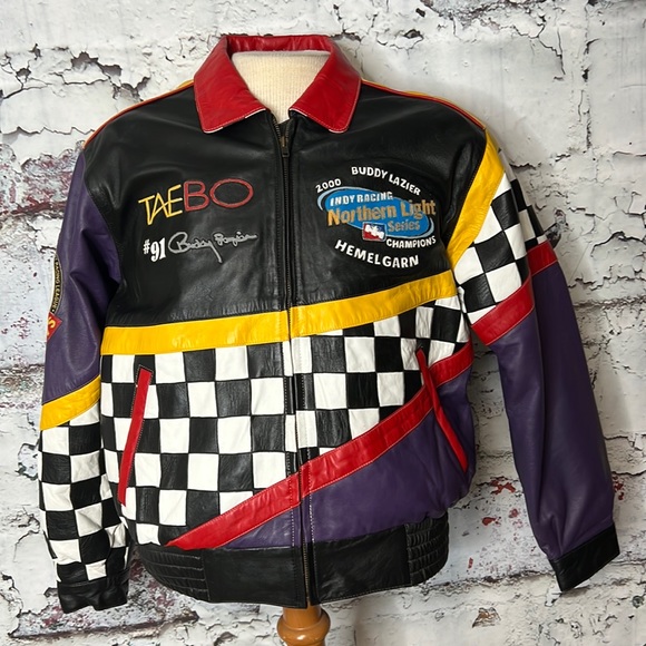 Vintage Taebo Indy racing leather jacket coat S from 2000 Buddy Lazier